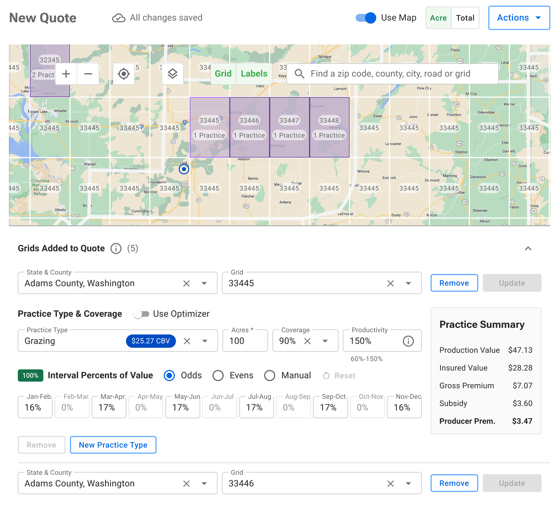 Selecting a coverage area with the map