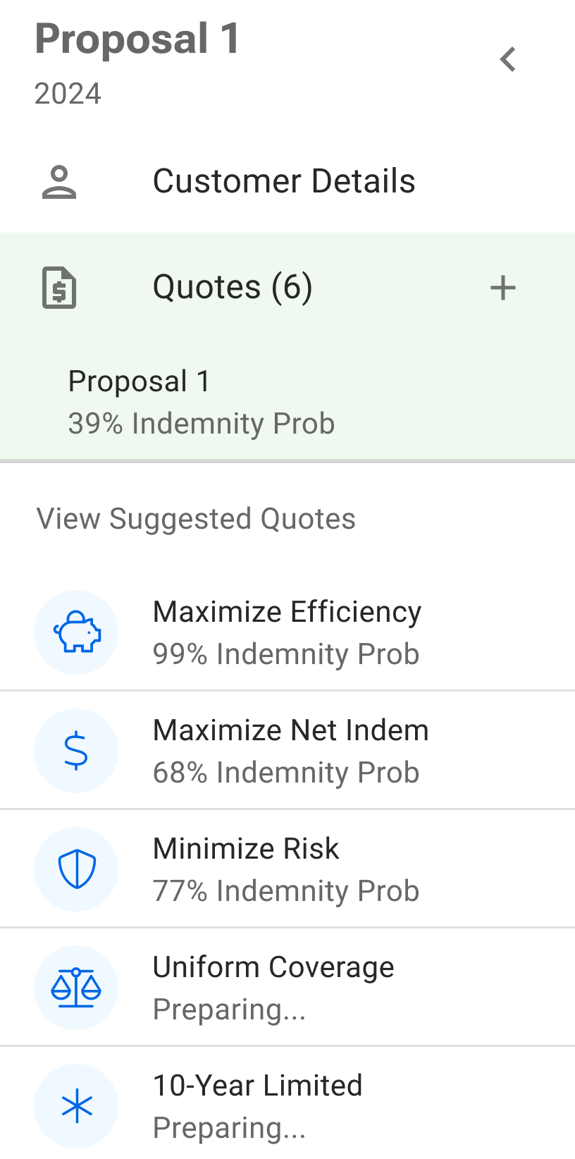 List of suggested quotes created automatically