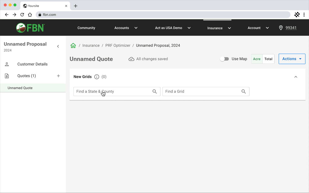 Producing a quote with two clicks